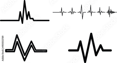 Collection of various waveform line graphs and signals on white background