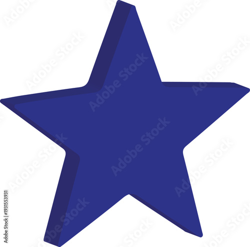 3D Icon Blue Star Shape Symbol for Rating, Favorite and Achievement Badge Transparent Background