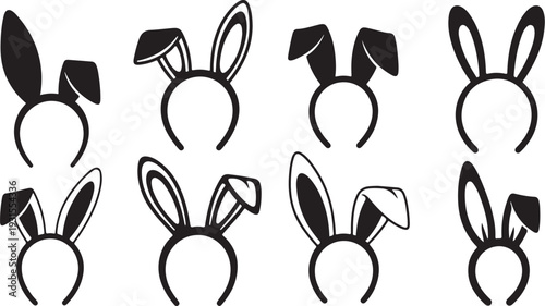 Bunny Ears Headbands in Black and White Illustrations Set