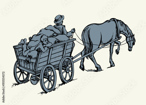 Vector drawing. A cart drawn by a horse