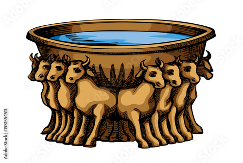 Vector drawing. Model of sea from the temple