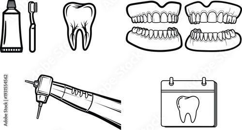 Dental care and hygiene icons with toothbrush toothpaste tooth and dental tools