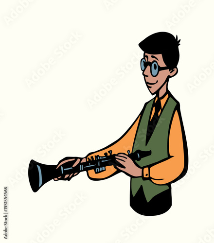 Vector illustration of a boy playing the clarinet.