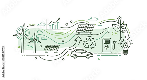 Vector illustration of eco-friendly technology and sustainable energy concepts