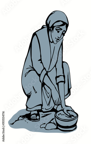 Vector illustration. Woman picks up stones