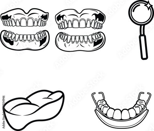 Dental health illustrations with teeth and mouth guard on transparent background