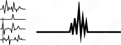 Multiple electrocardiogram heart rate monitor tracings on white background