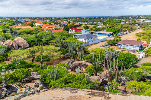 A view east from the top of a large volcanic rock formation in the Casibari region of Aruba on a bright morning