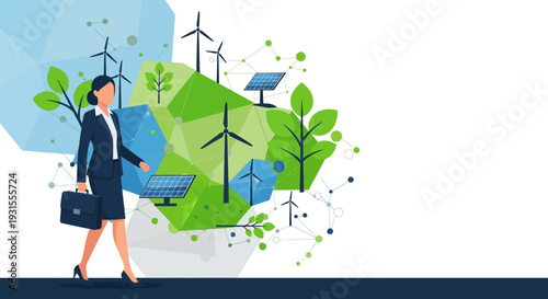 Vector illustration of businesswoman with eco-friendly technology
