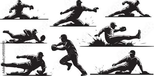 Baseball player in various dynamic movements and poses collage