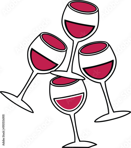 Passover seder wine glasses illustration minimalist red line art Jewish holiday celebration icon isolated on white background
