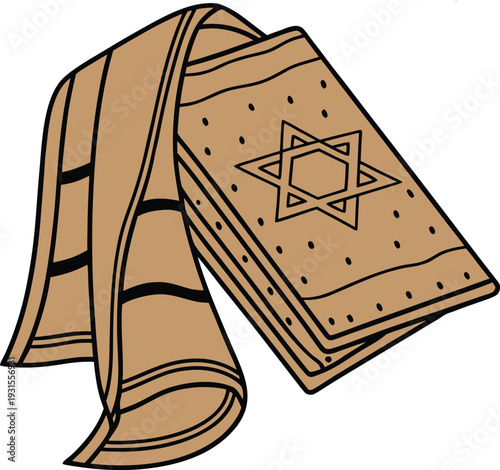 Passover Celebration Concept with Matzah Tallit and Star of David Symbol Traditional Jewish Holiday Illustration Design for Pesach Festival Artwork