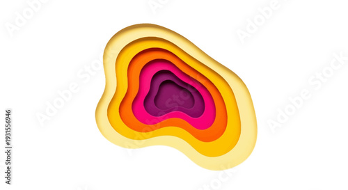 Vibrant Abstract Paper Cutout Layers Background. Modern Organic 3D Digital Art with Colorful Shapes on White.