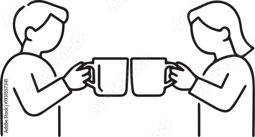 Vector illustration of two people holding coffee cups