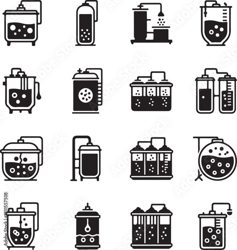 Laboratory equipment icons collection for scientific research and experimentation purposes in various fields