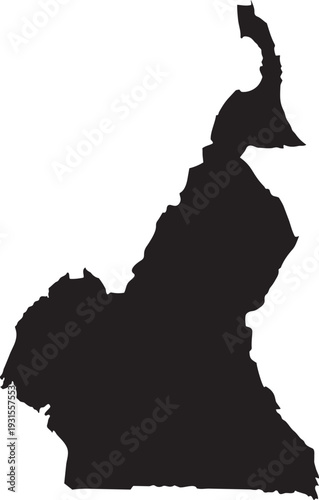 Black silhouette map of Cameroon a simple vector graphic representing the countrys geography for travel or informational purposes isolated on a white background