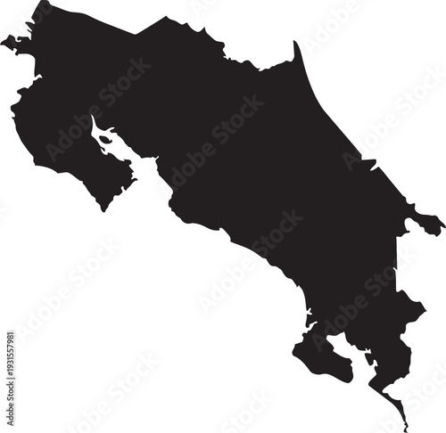 Black silhouette map of Costa Rica a simple vector illustration representing the countrys geography for travel or informational purposes isolated on white