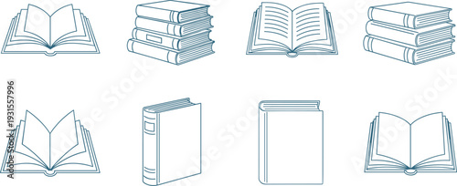 Open and Closed Book Icon Set Stack Hardcover Literature Outline Vector Collection