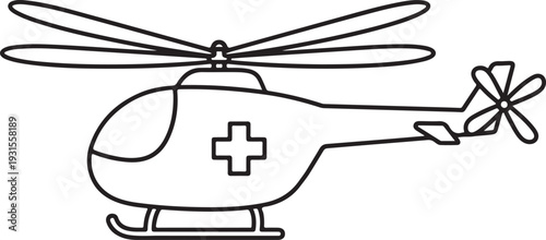 A medical helicopter in flight with a visible cross symbol on its side isolated on transparent background, Vector