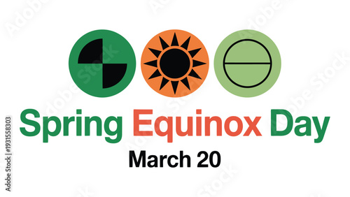 Spring Equinox Day March 20 Modern Flat Design with Seasonal Icons – Astronomical Event, Nature Balance and Day Night Equality Concept Illustration 