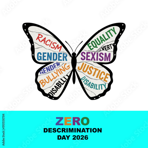 Zero Discrimination Day 2026 Banner with Social Justice Butterfly