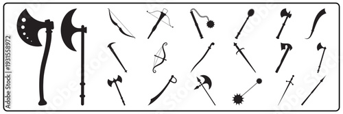 Black Silhouette Set of Ancient and Medieval Weapons Icons