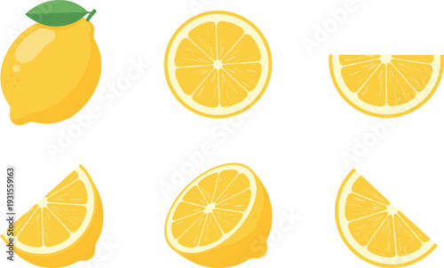 Lemon Fruit and Citrus Slices Icon Set Fresh Yellow Food Vector Collection