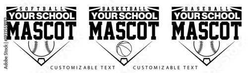 Customizable Softball Baseball Basketball Your School Mascot T-shirt Design Template Sporty Apparel Graphic for Team Spirit