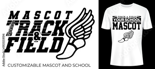 Mascot Track and Field Athletic T-shirt Design with Winged Foot Logo and Customizable School Perfect for team apparel