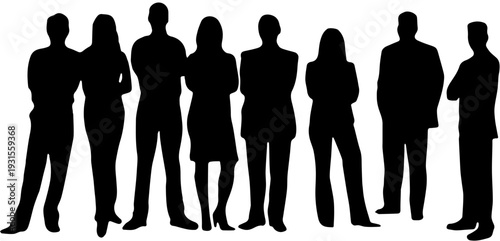 Silhouette of a diverse and large professional business team standing together