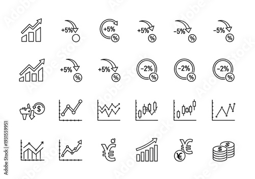Profit and loss line icons for stock market and trading analysis
