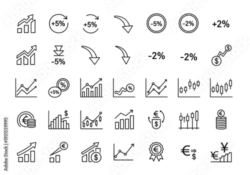 Profit and loss line icons for stock market and trading analysis
