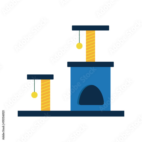 Colorful Flat Illustration Set of Cat Trees and Scratching Towers