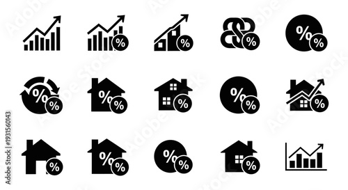 financial vector icons showing interest rates housing market trends and economic growth for investment and mortgage analysis