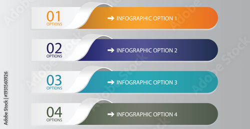Modern infographic option banners with numbered steps and colorful gradient tabs horizontal business presentation layout design