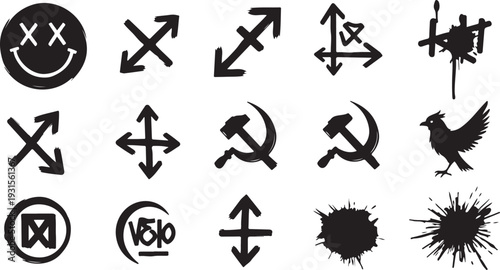 A collection of various symbols and icons representing different meanings and concepts isolated on transparent background