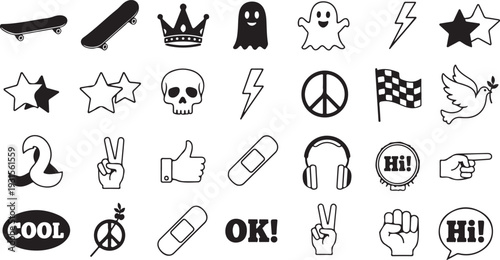 A collection of diverse symbols and hand gestures representing various concepts and emotions. isolated on transparent background