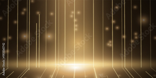 Abstract elegant gold glowing line with lighting effect sparkle on black background. Template premium award design. Vector illustration