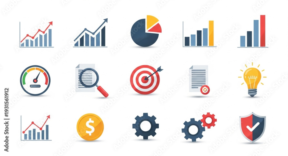 Fototapeta premium Collection of business and finance icons for data analysis.