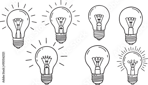 A collection of light bulbs with unique designs and glowing filaments. isolated on transparent background