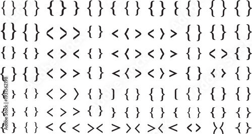 Abstract geometric patterns with symmetrical arrangements of brackets and arrows isolated on transparent background