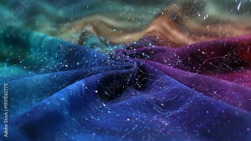 Abstract Blue and Purple Glittering Fabric with Sparkles