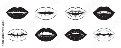 Realistic lip sketches showing teeth and natural textures for professional dental or cosmetic surgery branding