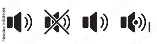 Collection of speaker icons illustrating sound volume settings from off to maximum output