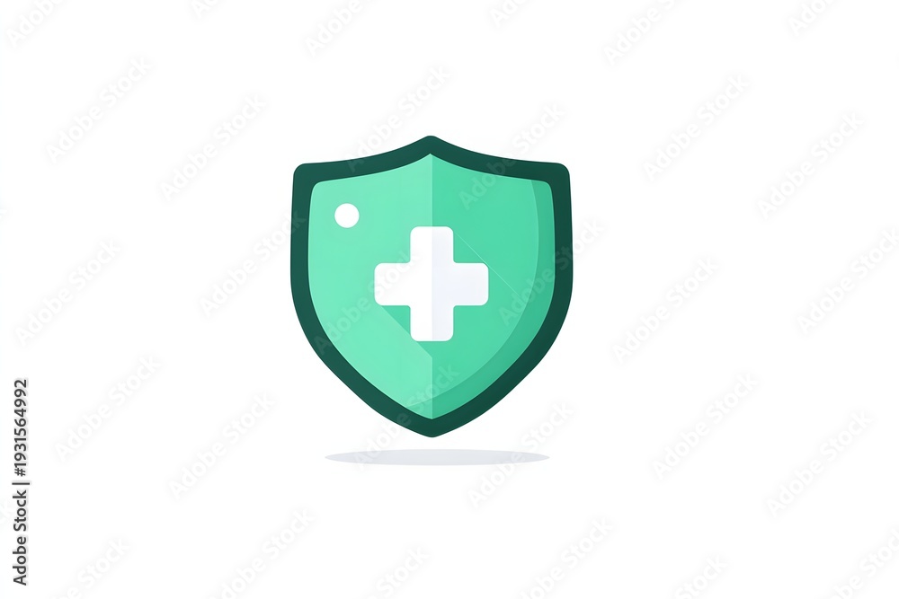 Obraz premium Minimalist flat design of a health insurance shield icon with a plus sign