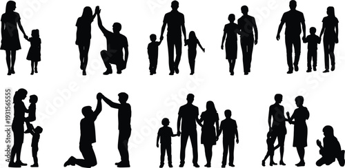 Silhouettes of Families and Individuals in Various Poses and Interactions family people