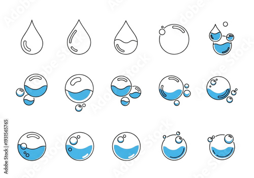 Abstract bubble circle icon set with water drop and air bubble
