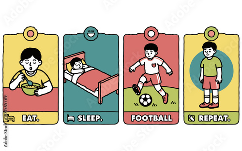 Eat Sleep Football Repeat Daily Routine Illustration