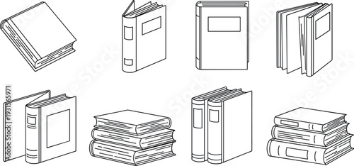 Books Collection Icon Set Hardcover Stack Library Literature Outline Vector Illustration