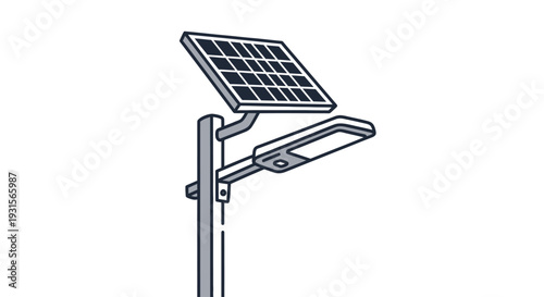 Solar panel street light pole for smart cities, renewable energy outdoor lighting system illustration, sustainable urban infrastructure design, eco friendly solar street lamp concept, clean energy pub